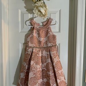 Rare Editions Rose-Gold Floral Jacquard Party Dress